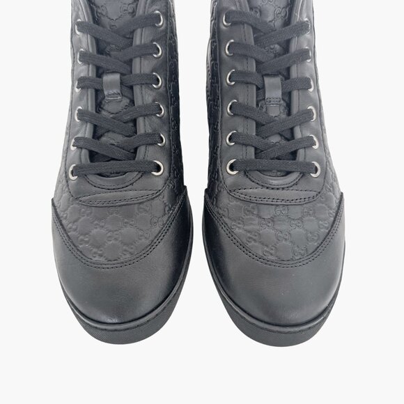 Gucci Mid Top GG Sneakers EU 38 US 8 Black Monogram Leather High Top Trainer - Picture 3 of 13